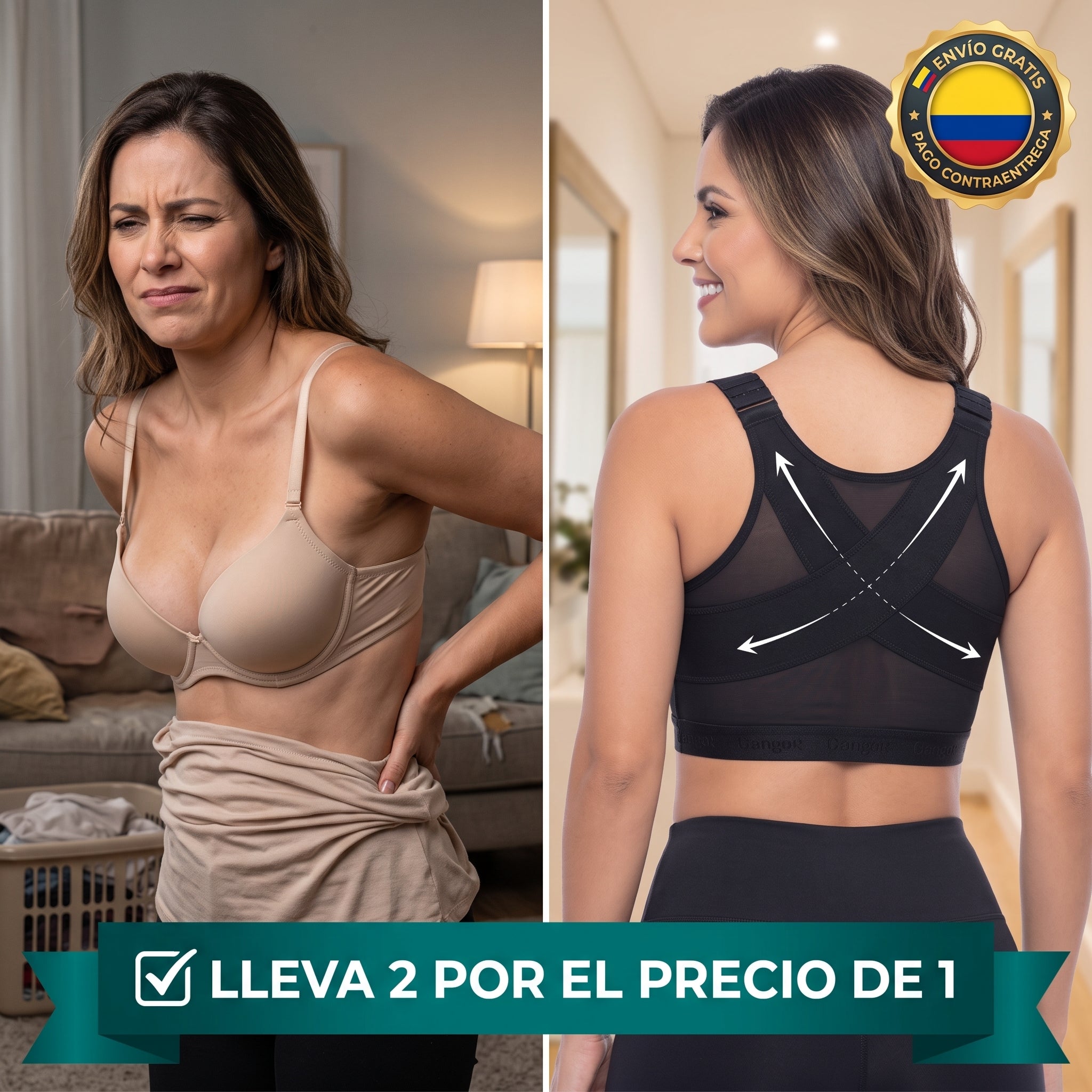 Combo 2x1: Brasier Corrector de Postura y Soporte Diario sin Varillas Negro o Beige